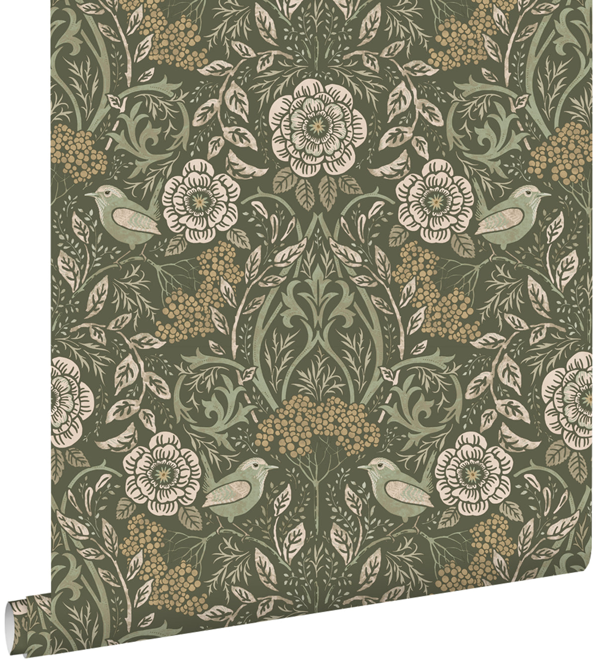 ESTAhome behang bloemen en vogels donkergroen - 53 cm x 10.05 m - 139831