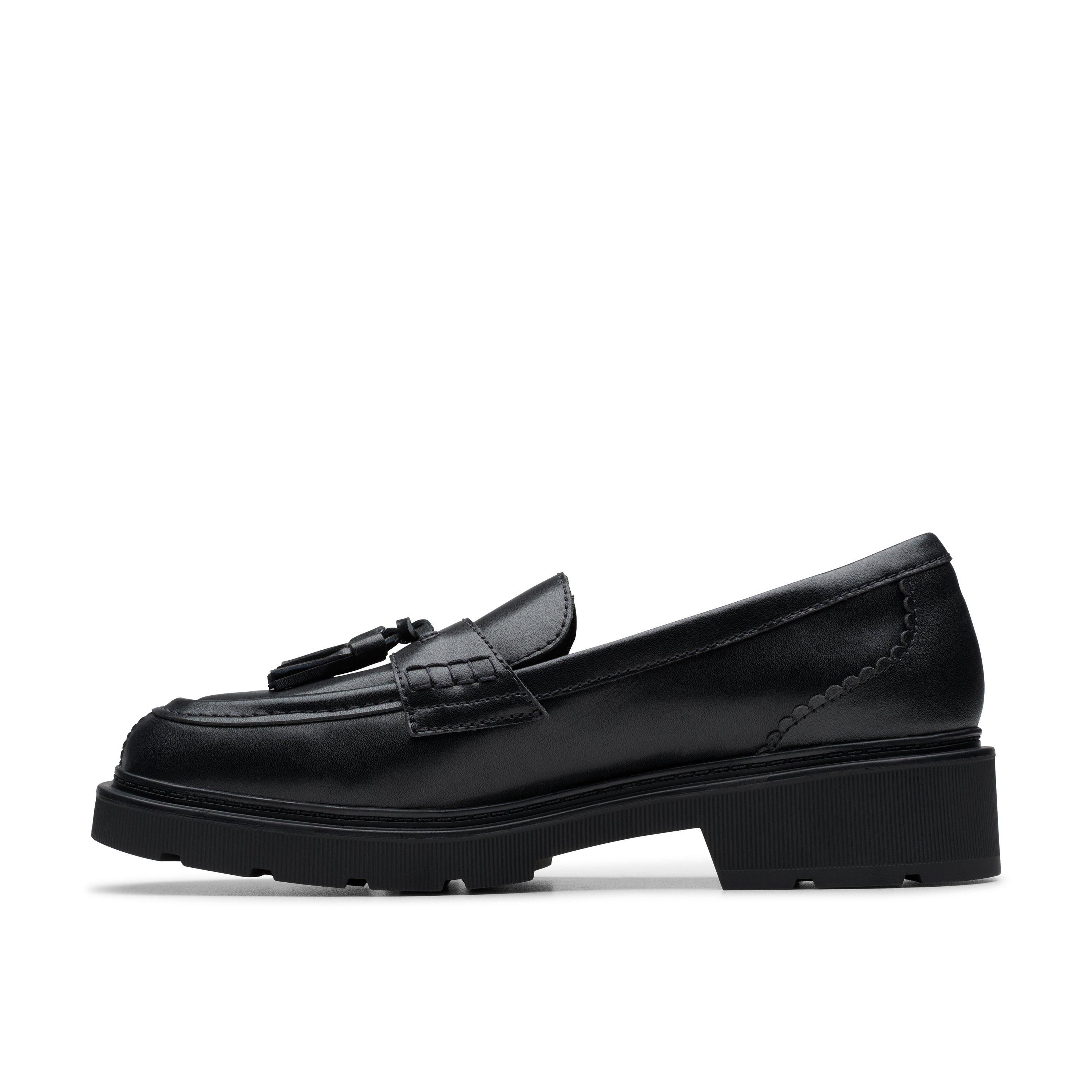 Clarks Lauryl Tassel Black Leather Loafers,Slip Ons
