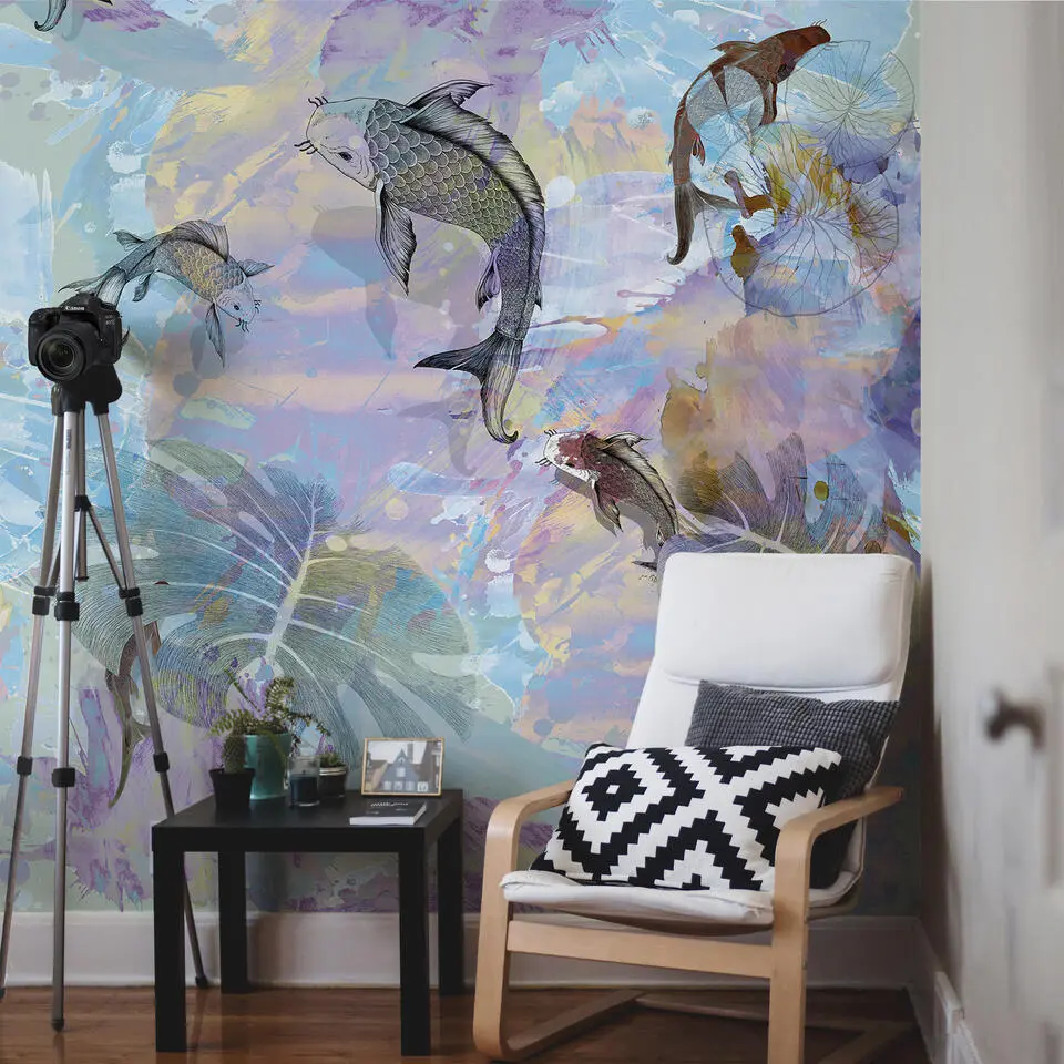 Walls4You fotobehang vissen paars en blauw - 300 x 212 cm