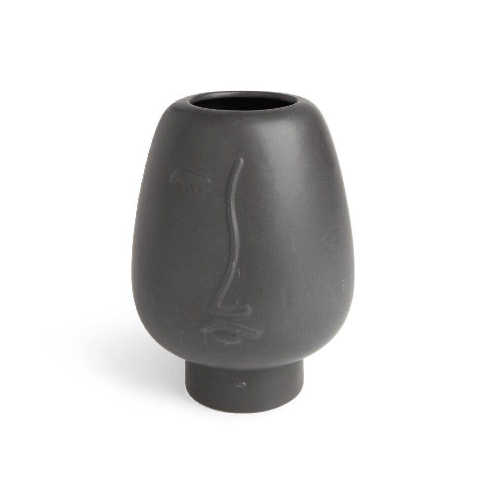 Vase visage céramique noir Ø13xH18cm