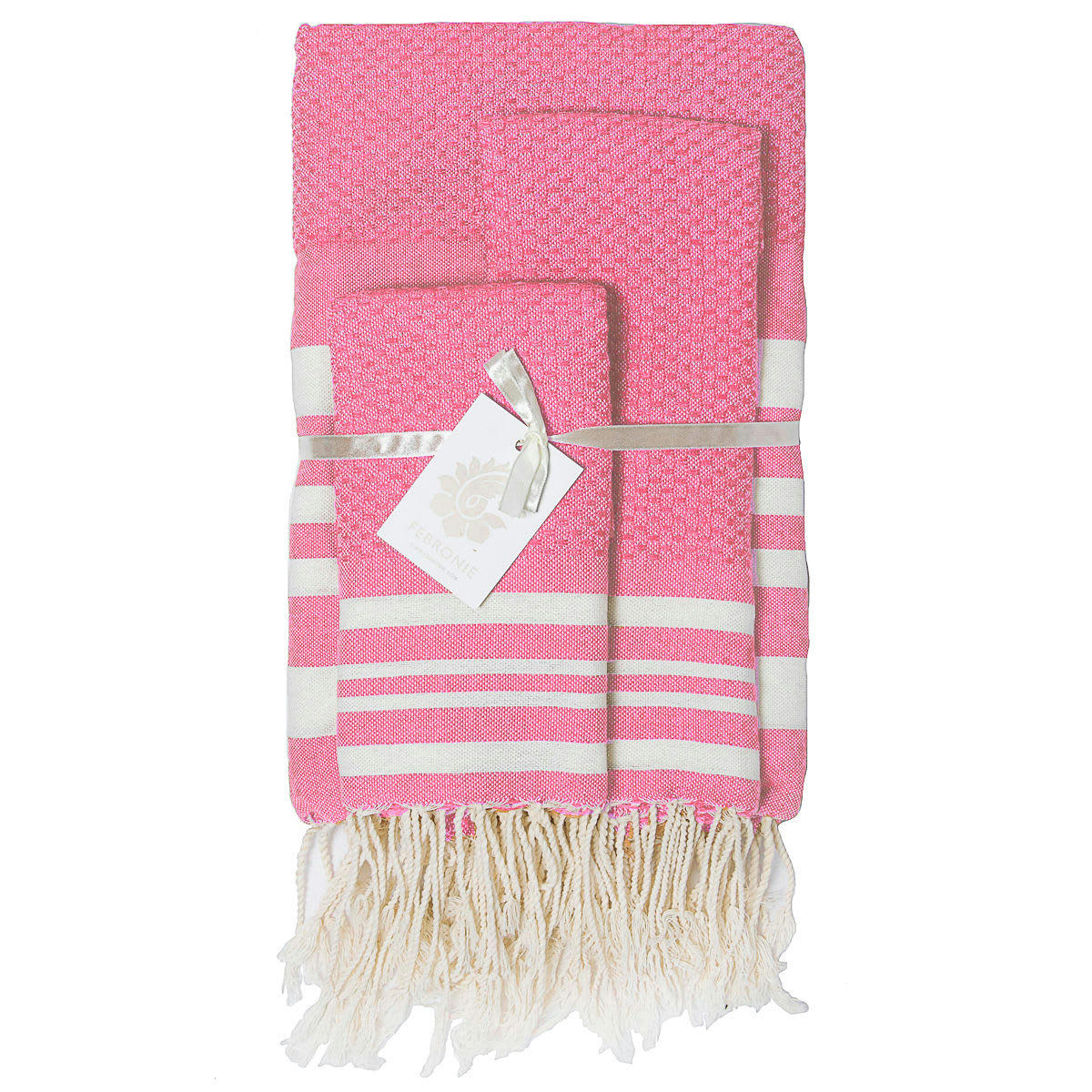 HAMPTONS - Set bain, 1 fouta + 2 serviettes coton  100x200 rose malabar