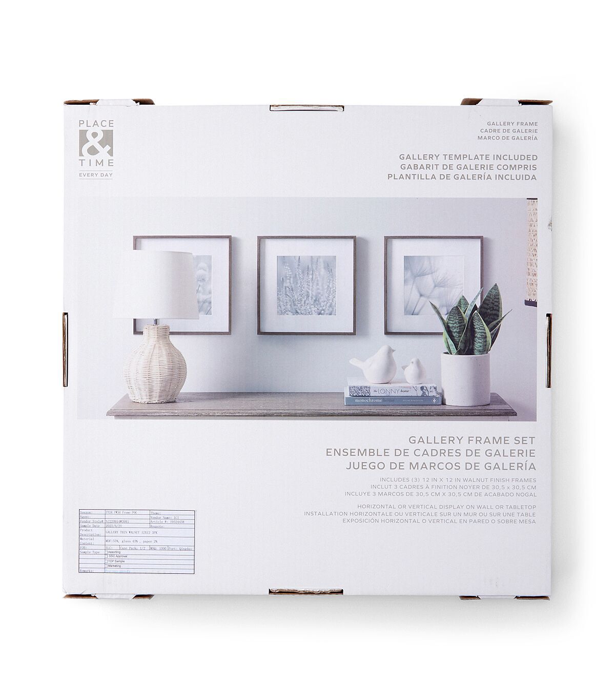 12 x 12 Matted to 8 x 8 Walnut Wall Frame Set 3pk by Place & Time