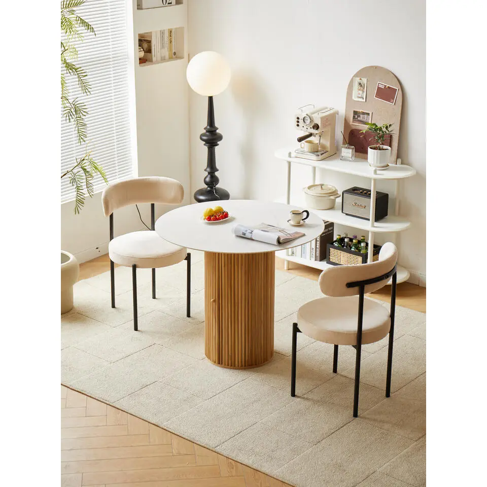 Ronde eettafel van hout met marmerlook blad D90