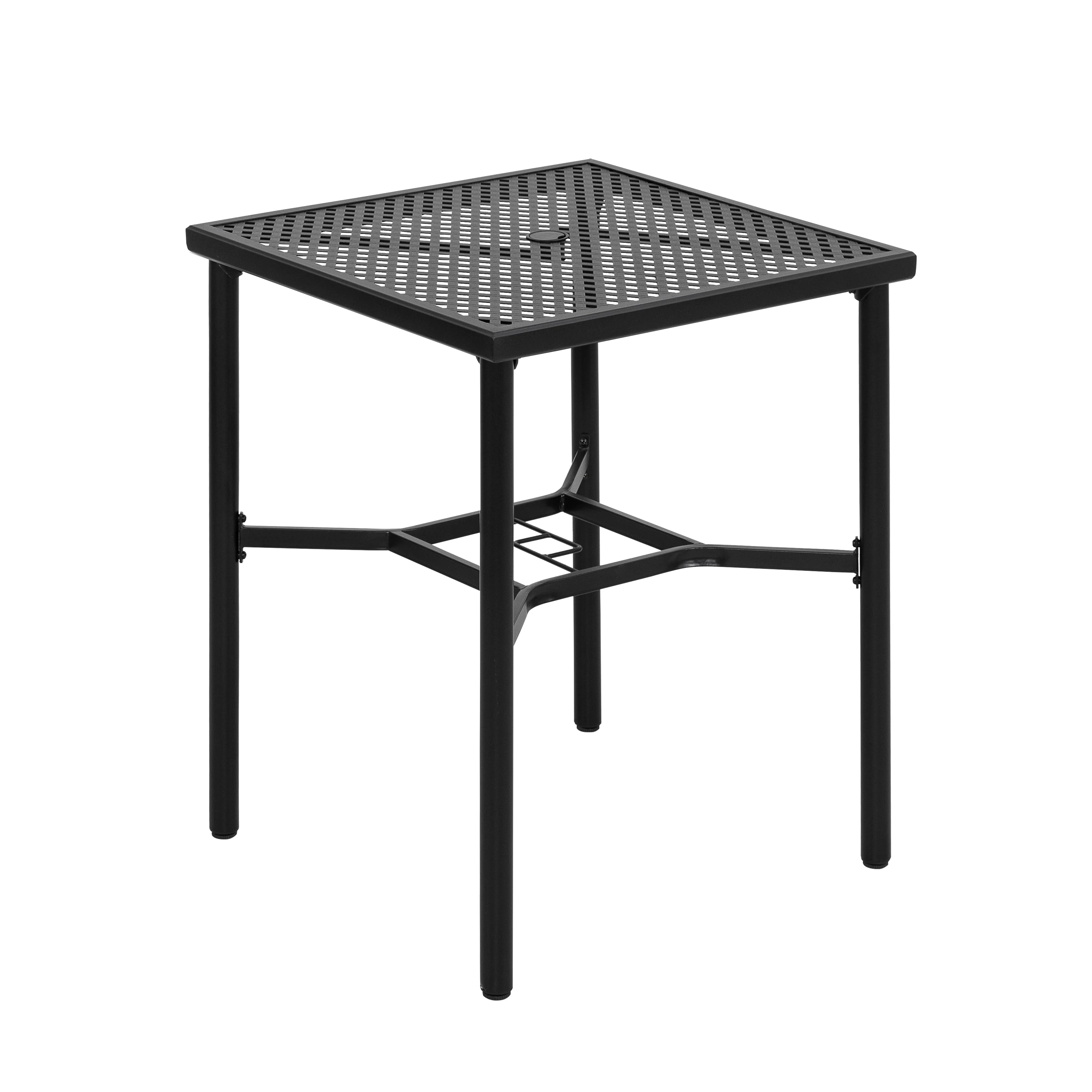 Outdoor 28 Inch Square Bar Table with Mesh Top and 1.57-Inch Umbrella Hole