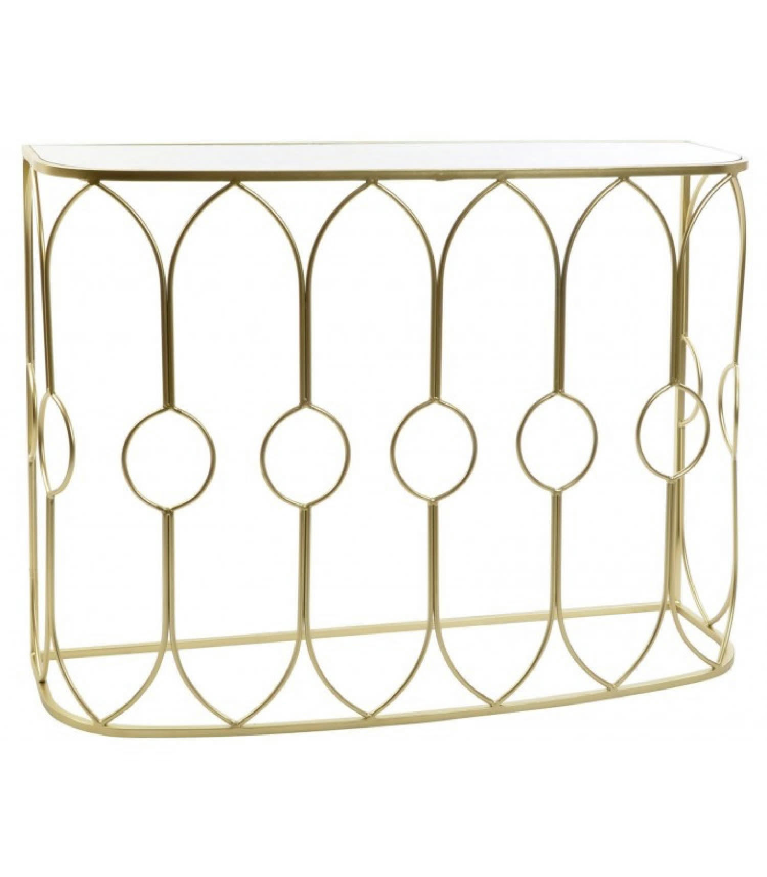 OR - Console en métal doré et plateau miroir L106cm