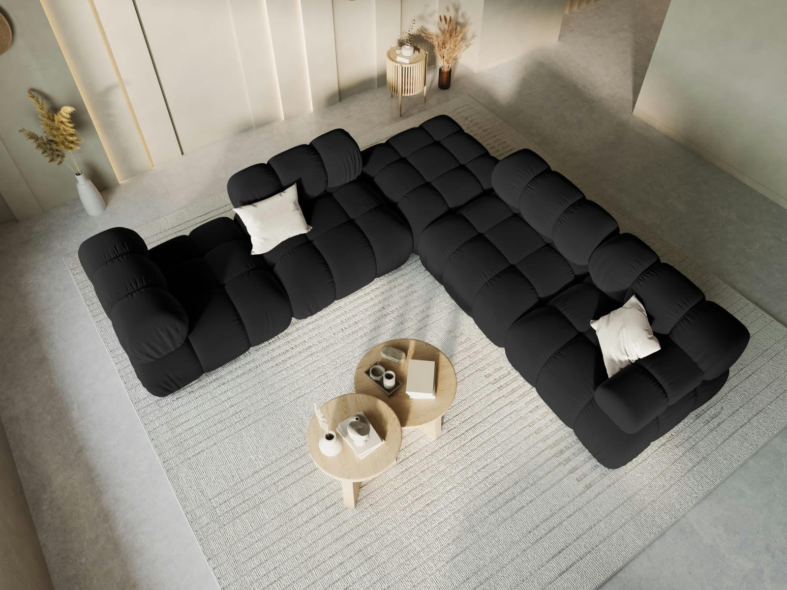 BELLIS - Pouf 1 place en tissu velours noir