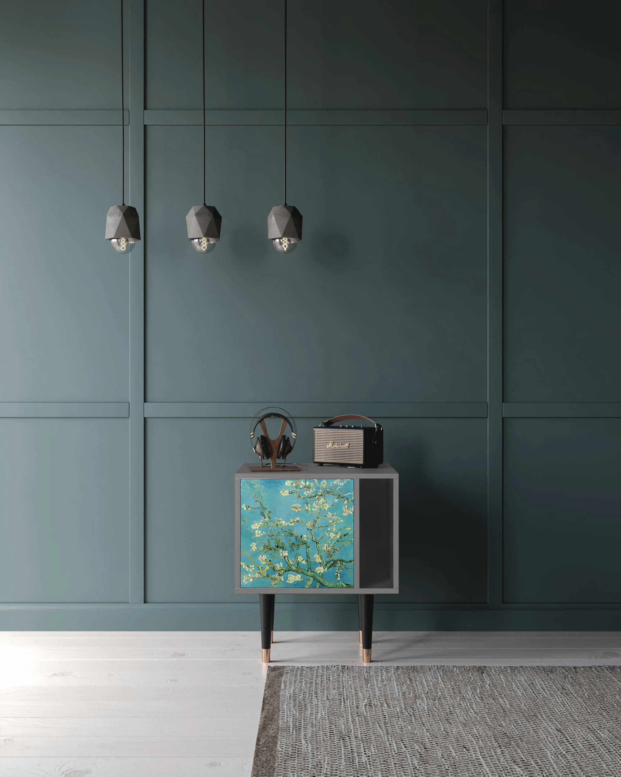 ALMOND BLOSSOM BY VAN GOGH - Table de chevet bleu 1 porte L 58 cm