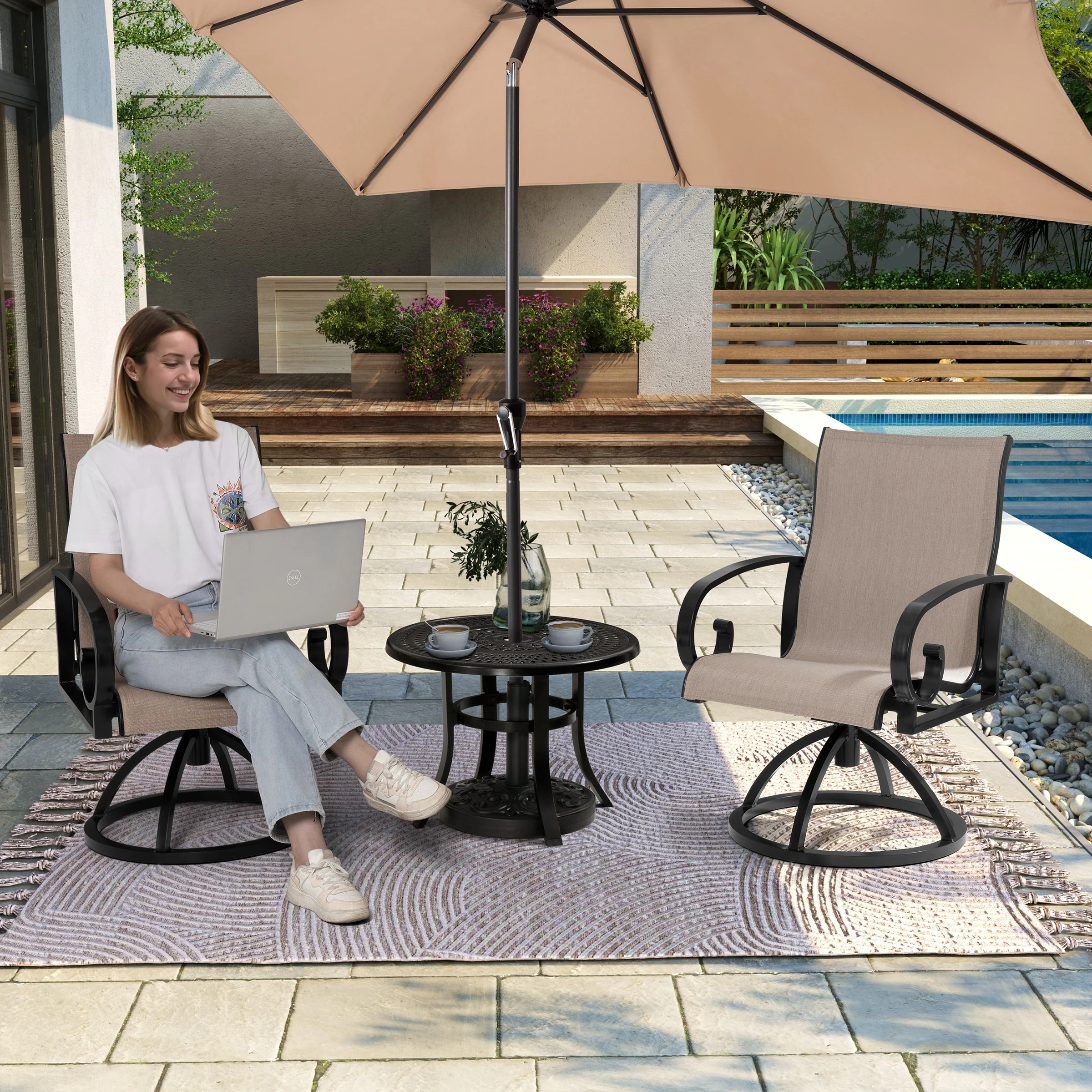 Pellebant Outdoor Aluminum Patio Swivel Dining Chairs Sunbrella