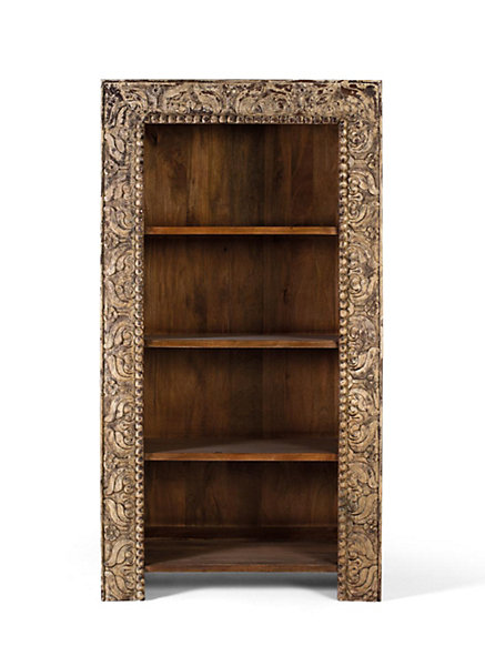 Bibliothèque en bois de manguier avec finition vieillie, 183 cm