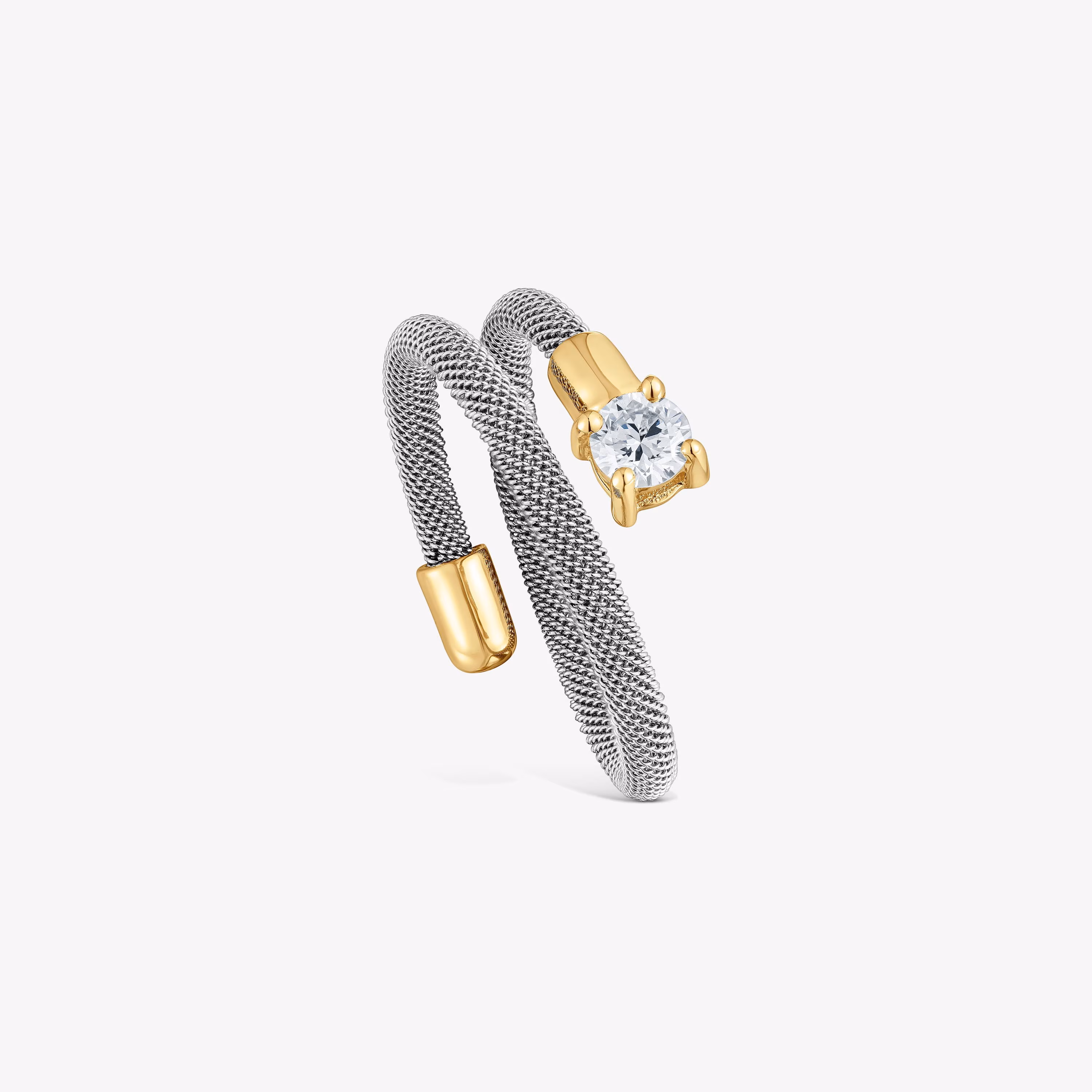 Anillo espiral de acero, oro 14 kt y diamantes creados en laboratorio TOUS Mesh LGD
