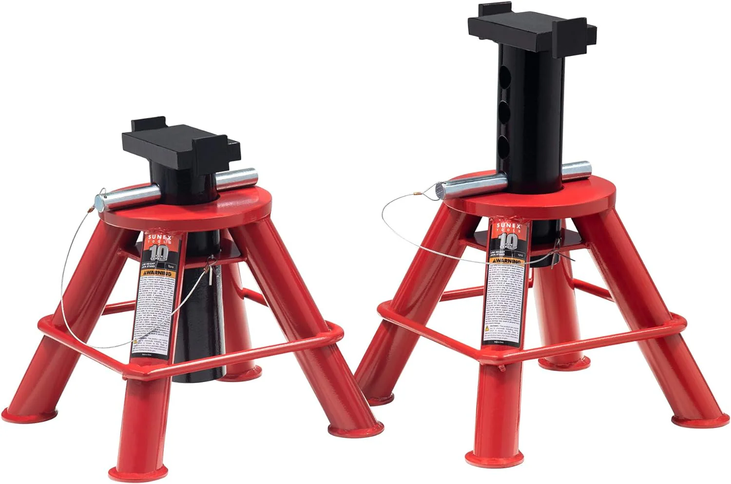 10-Ton Medium Height Pin Type Jack Stands, Pair, Red(22 Ton)