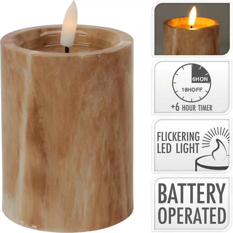 Home & Styling LED kaars - marmer bruin -D7,5 x H10 cm