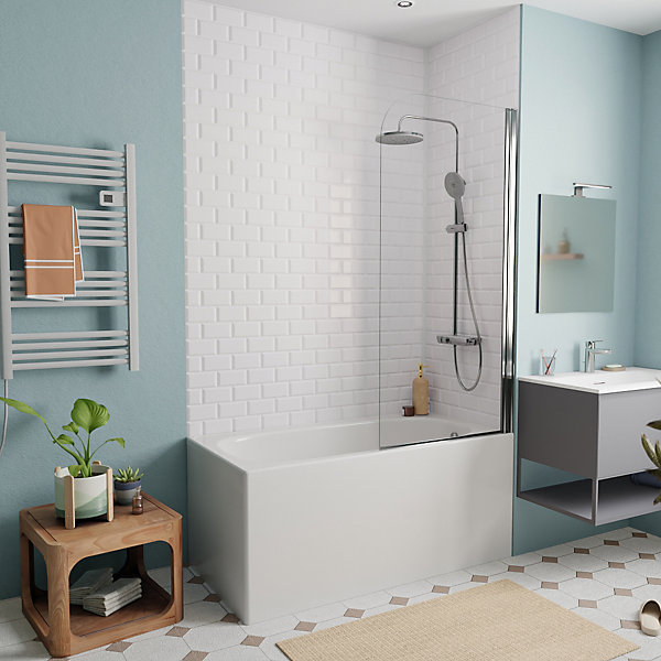 Jika (Groupe Roca) 120x70 cm Ensemble baignoire Riga universelle   Pare baignoire pivotant chrome   pieds (3402-SETP)