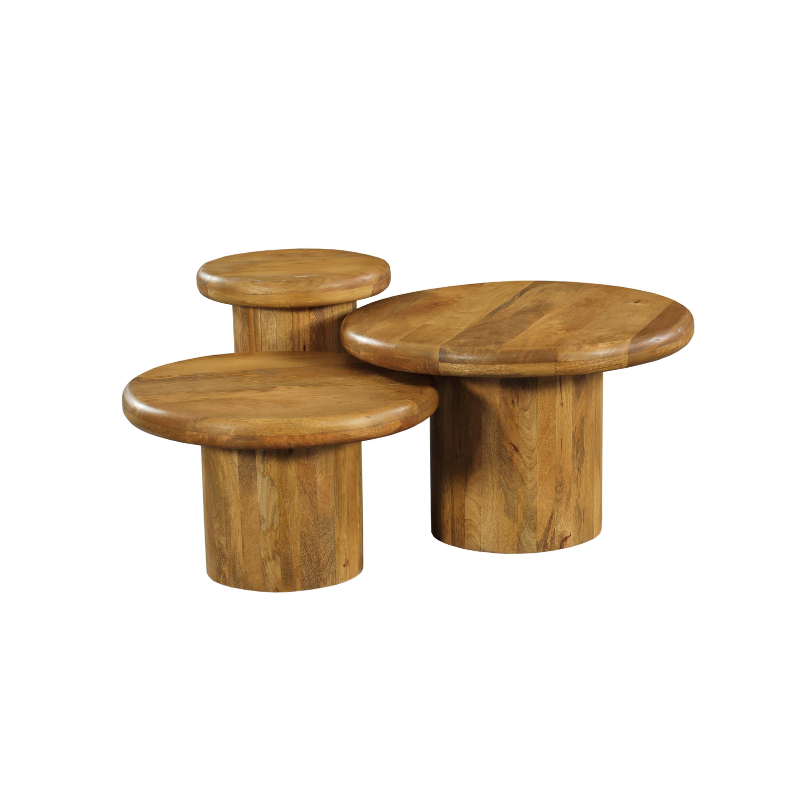 StarFurn Salontafel Maya - Rond Naturel Mangohout - Set van 3