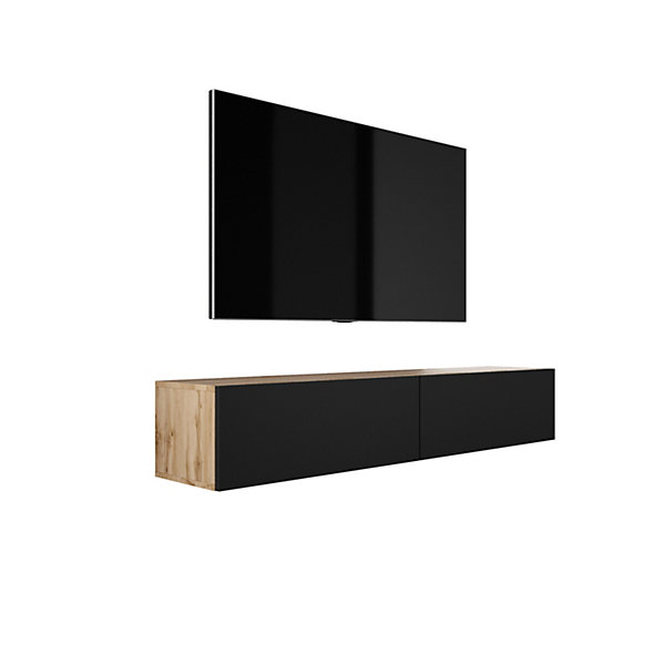 Meuble TV Suspendu, 170 X 34 X 32 Cm, Chêne Wotan / Noir Mat