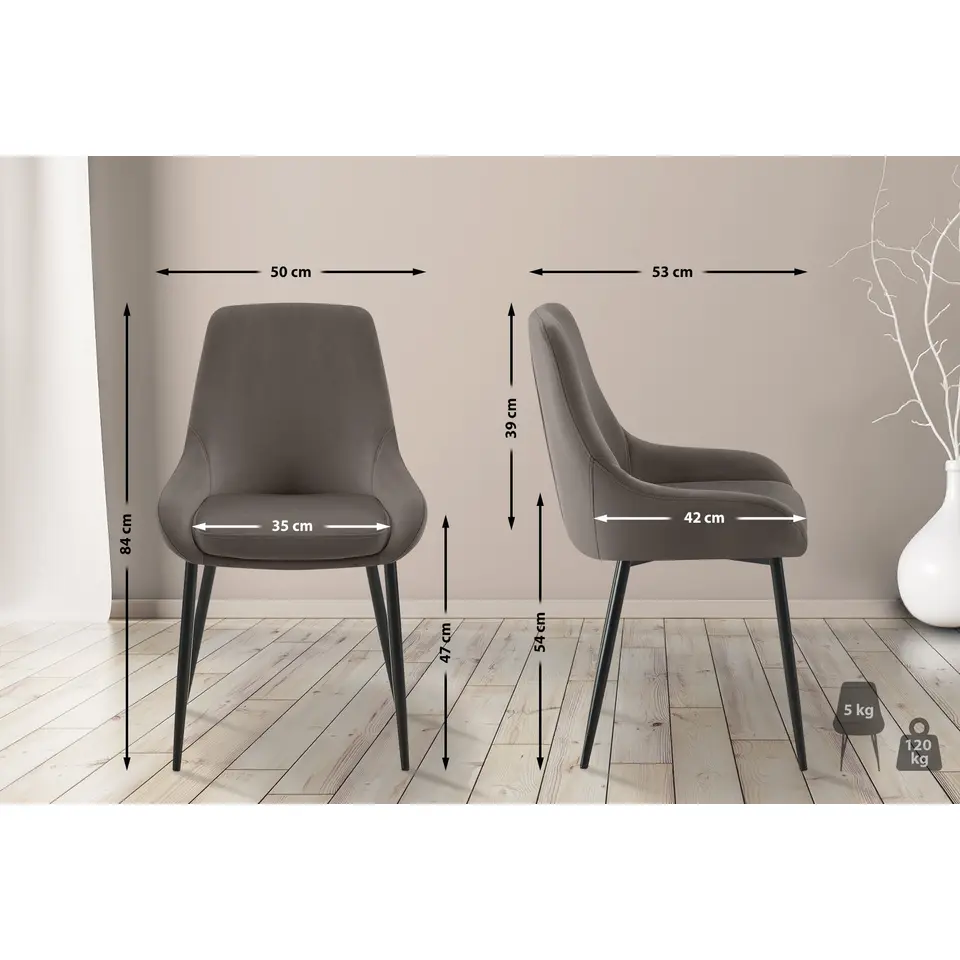 CLP Eetkamerstoel Elmira zwart Frame - Fluweel - antraciet