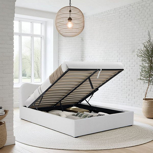 LIT COFFRE 140x190 CM COCOON  SOMMIER / Tissu Bouclette Blanc