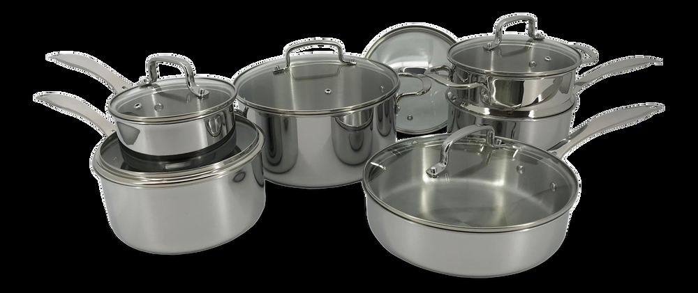 Vida by PADERNO Elite Series 3-Ply Cookware Set, Oven Safe, Stainless Steel