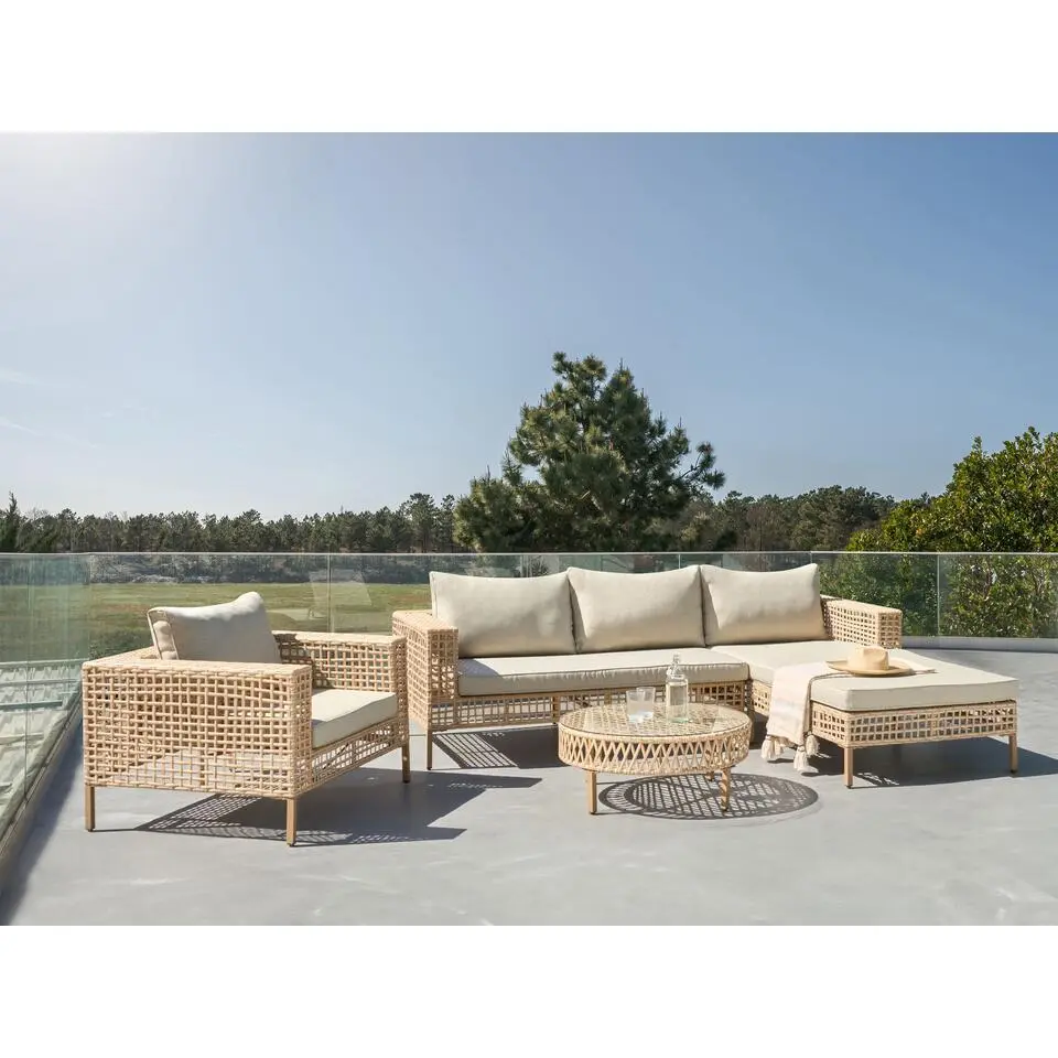 CALASETTA - Loungeset 4-zits - Beige - Linkszijdig - PE rotan