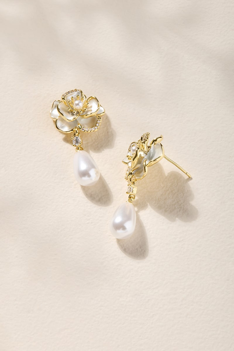 Morgan Flower Pearl Drop Earrings