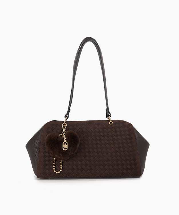 Decisively Dark Brown - Woven Suede Shoulder Bag