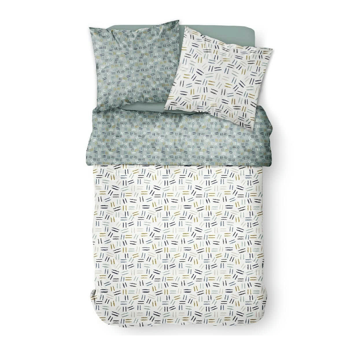 SUNSHINE - Parure de lit 2 personnes imprimé Rayure en Coton Blanc 240x260 cm