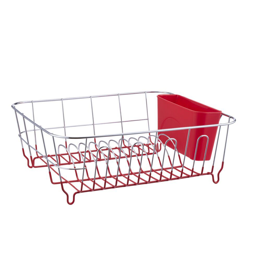 égouttoir vaisselle base métal gris et rouge