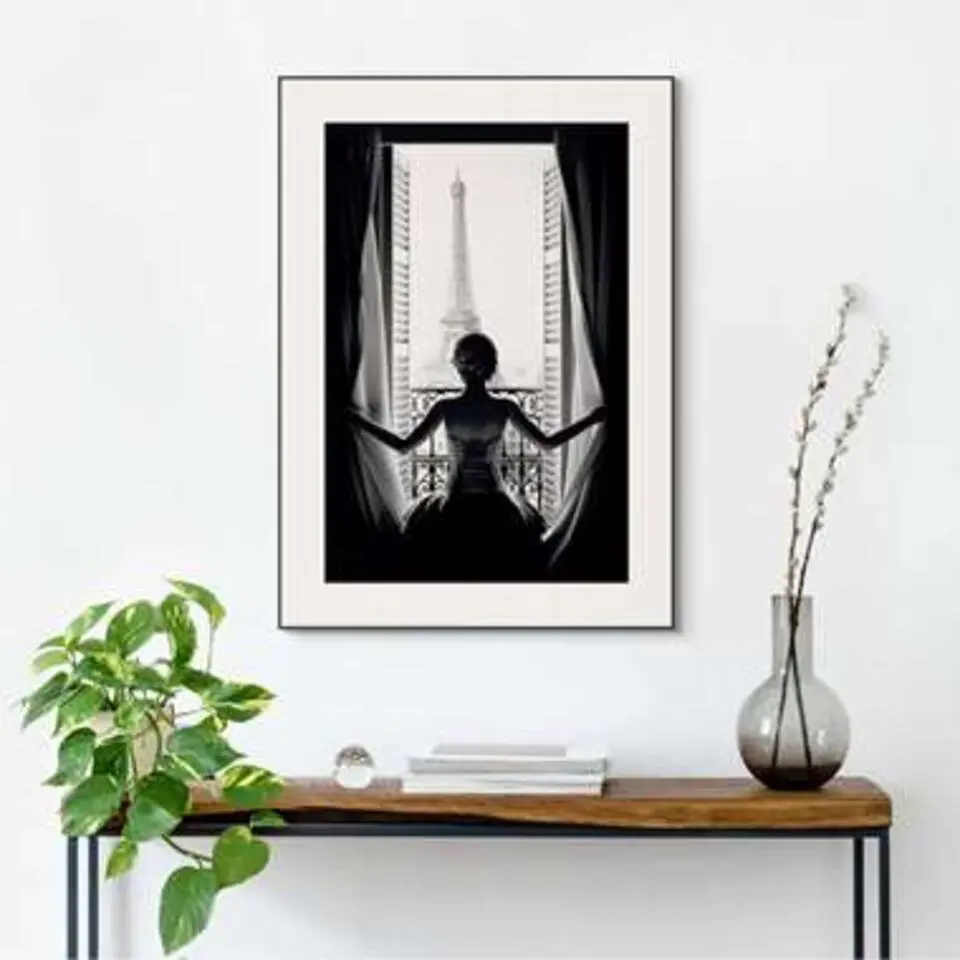 Schilderij Vrouw in Parijs - 70 x 50 - Zwart-Wit
