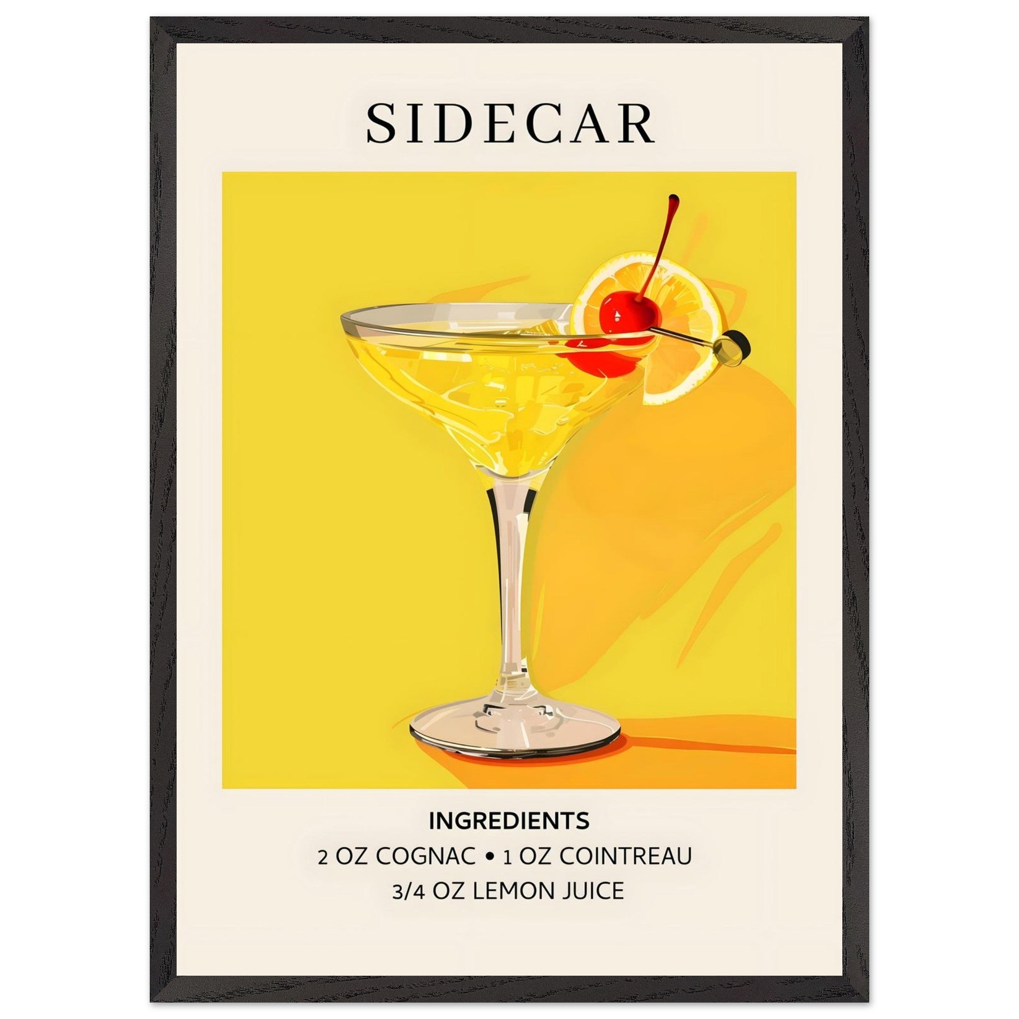 Artfulprints Poster met Lijst Sidecar cocktail II - Ingrediënten  - 50x70 cm - Geel