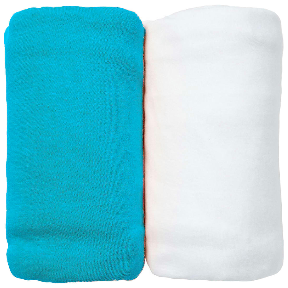 GAMME BIO UNIS - Lot de 2 Draps Housses jersey 40x80 cm Coton bio Blanc/Lagon