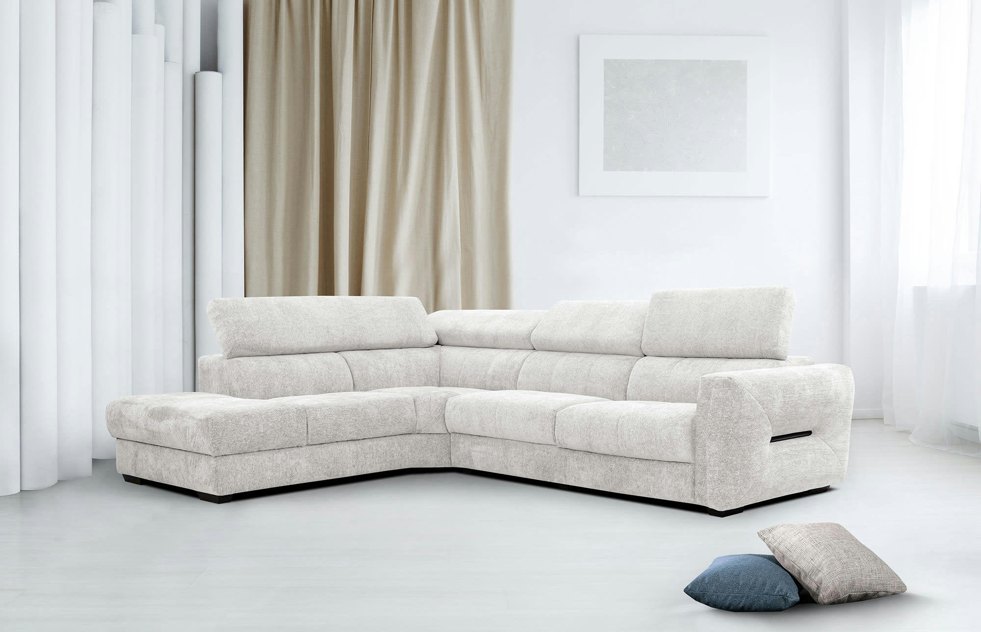 CALVERA - Canapé d'angle gauche Calvera 5 places tissu écru