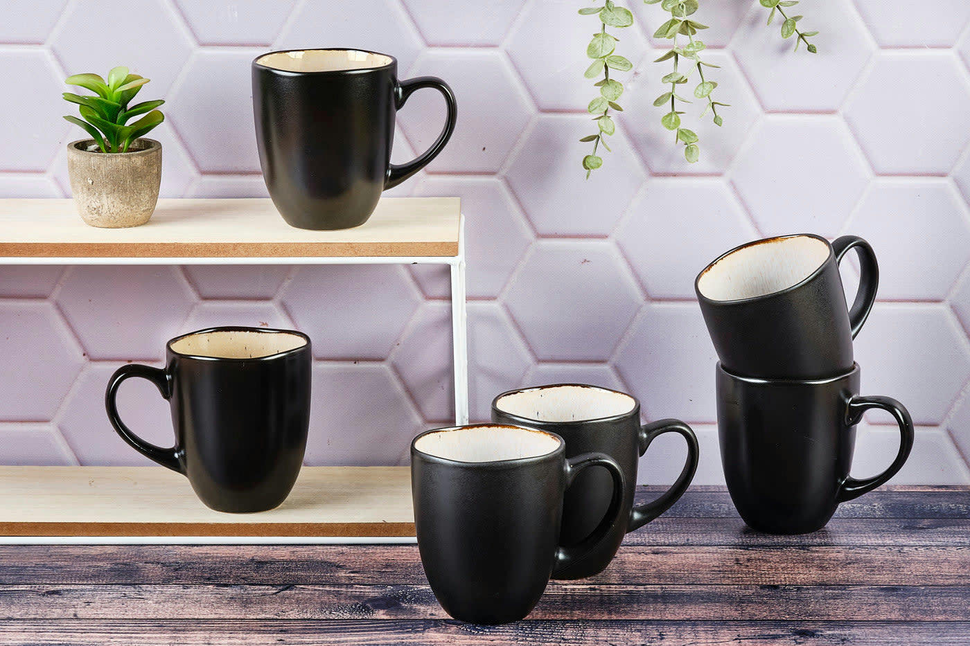 REACTIV - Lot de 6 mugs en grès blanc 40cl