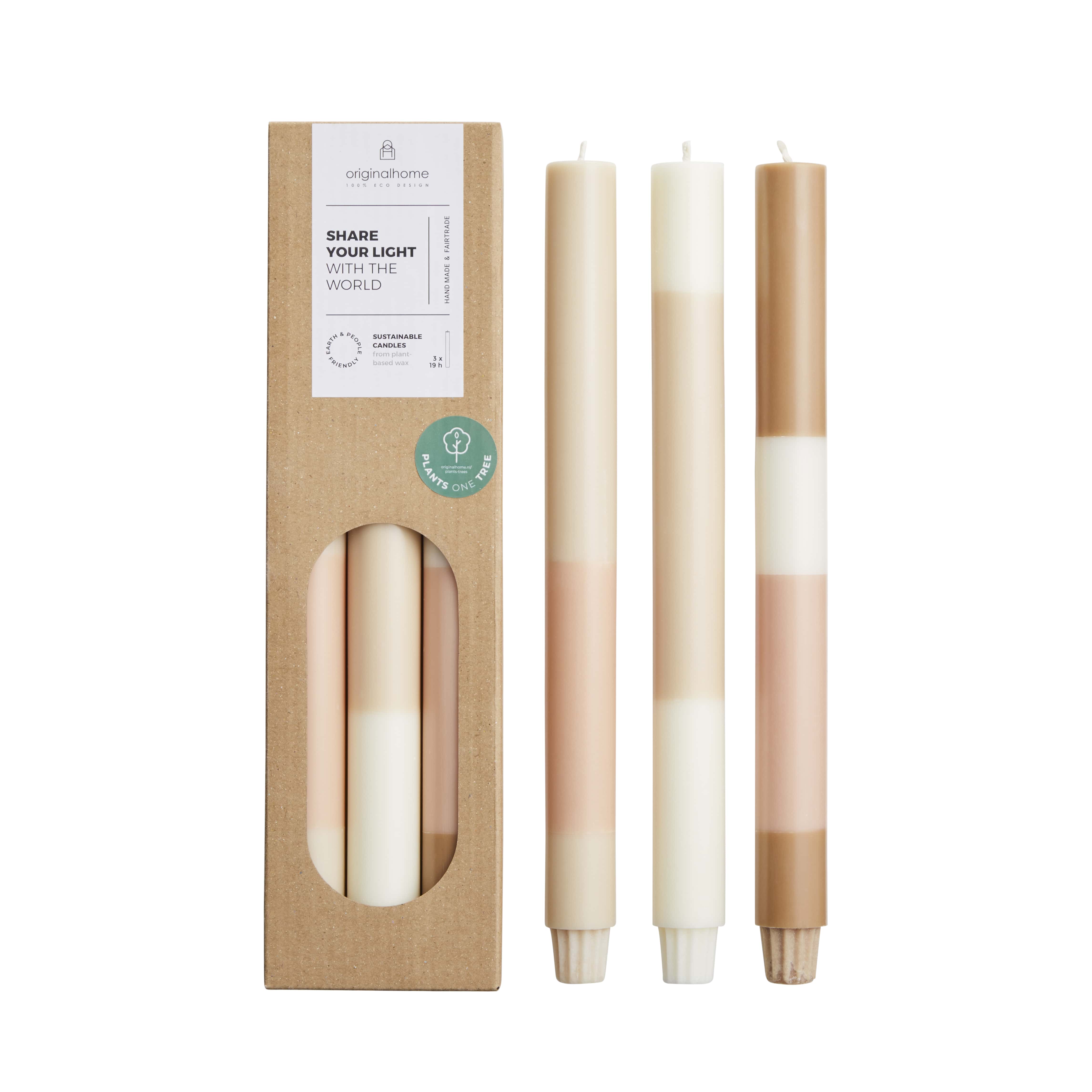 Originalhome dinerkaarsen gelaadge Limestone - 30 cm - set van 3