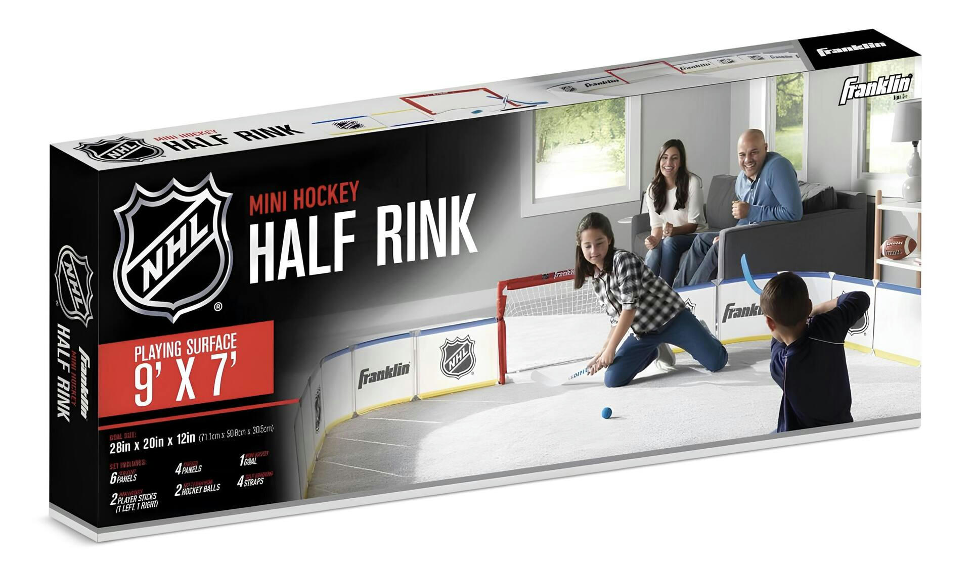 Franklin NHL Mini Hockey Half Rink Set with Net, Sticks, Balls & Boards