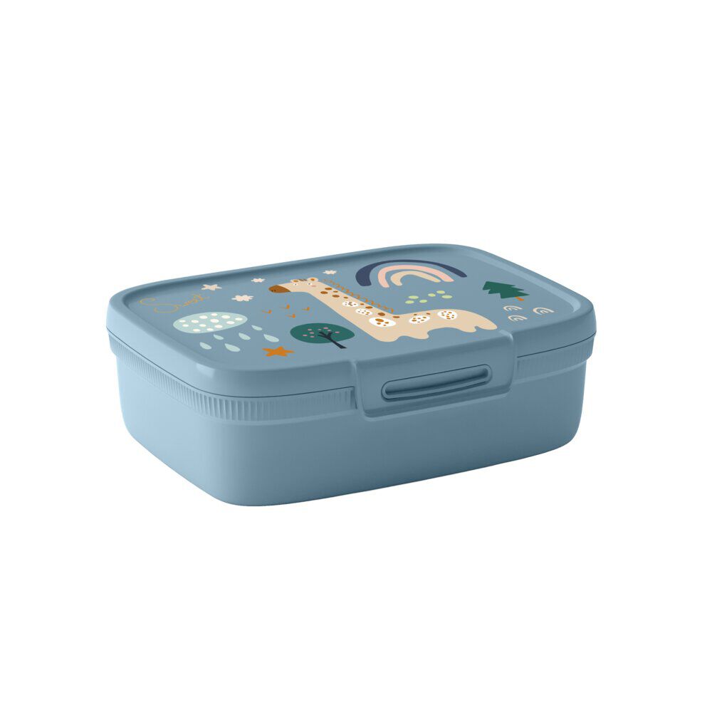 Lunchbox boÎte à go&ucirc;ter 1,8L compartimentée motif girafe plastique bleu 22x17xH7cm