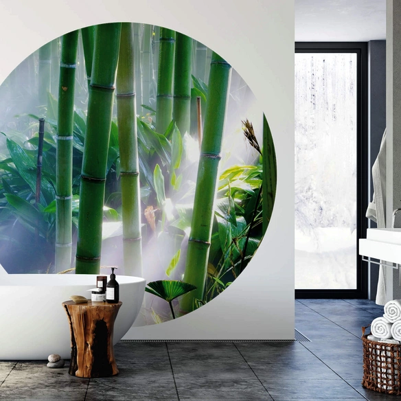 Vliestapete »Runde Vliestapete«, Bambus Wald Feng Shui Deko, mehrfarbig, matt