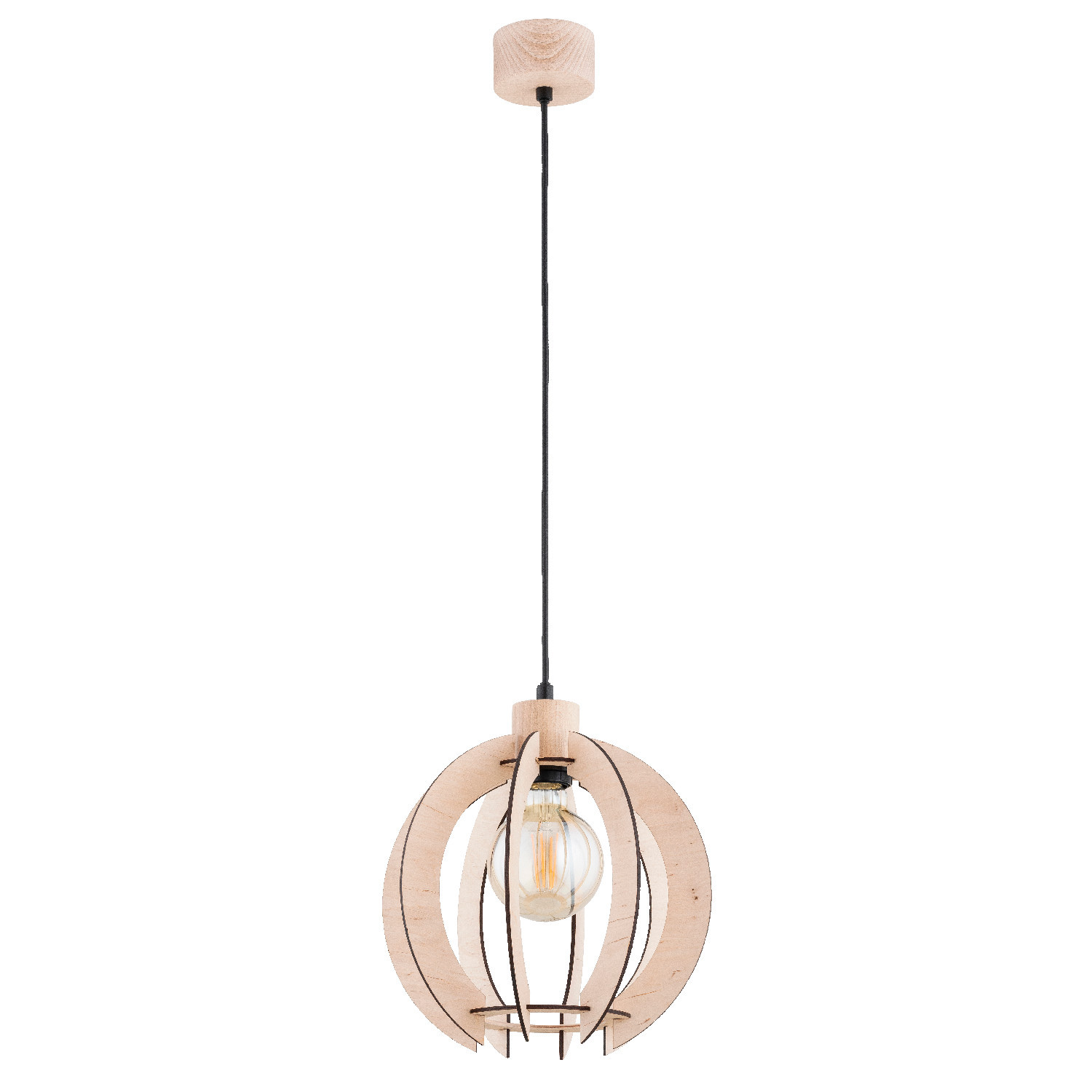 Lampa wisząca jasne drewno-czarna ISKRA 1xE27x15W wym: 90x27x27 cm Alfa