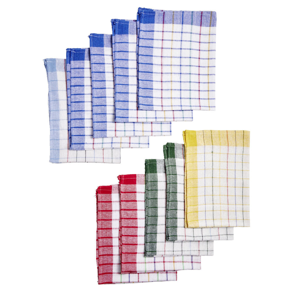Lot de 10 torchons à carreaux en coton et polyester 70x45cm