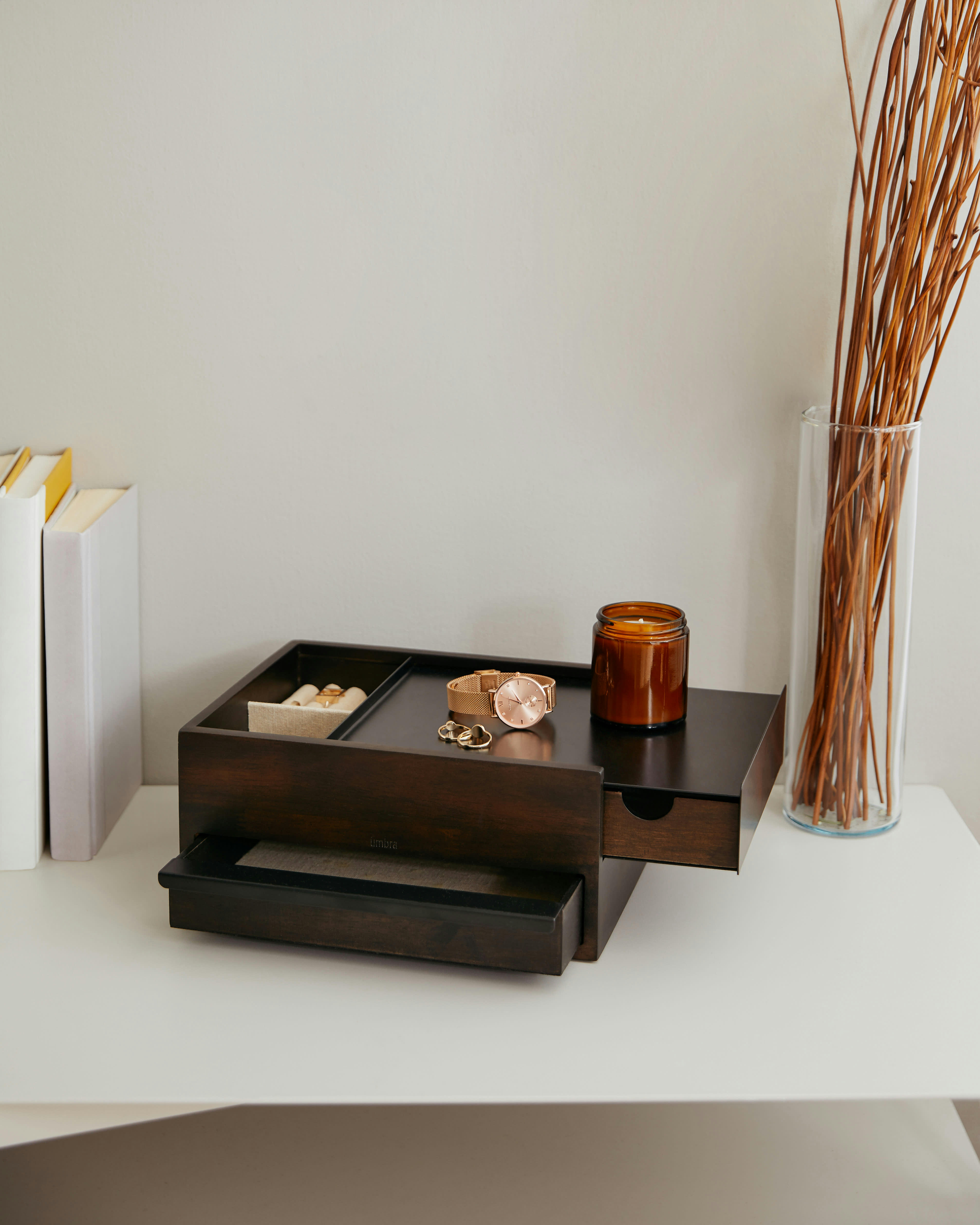 STOWIT - Grande boîte à bijoux en bois coloris noyer et métal noir