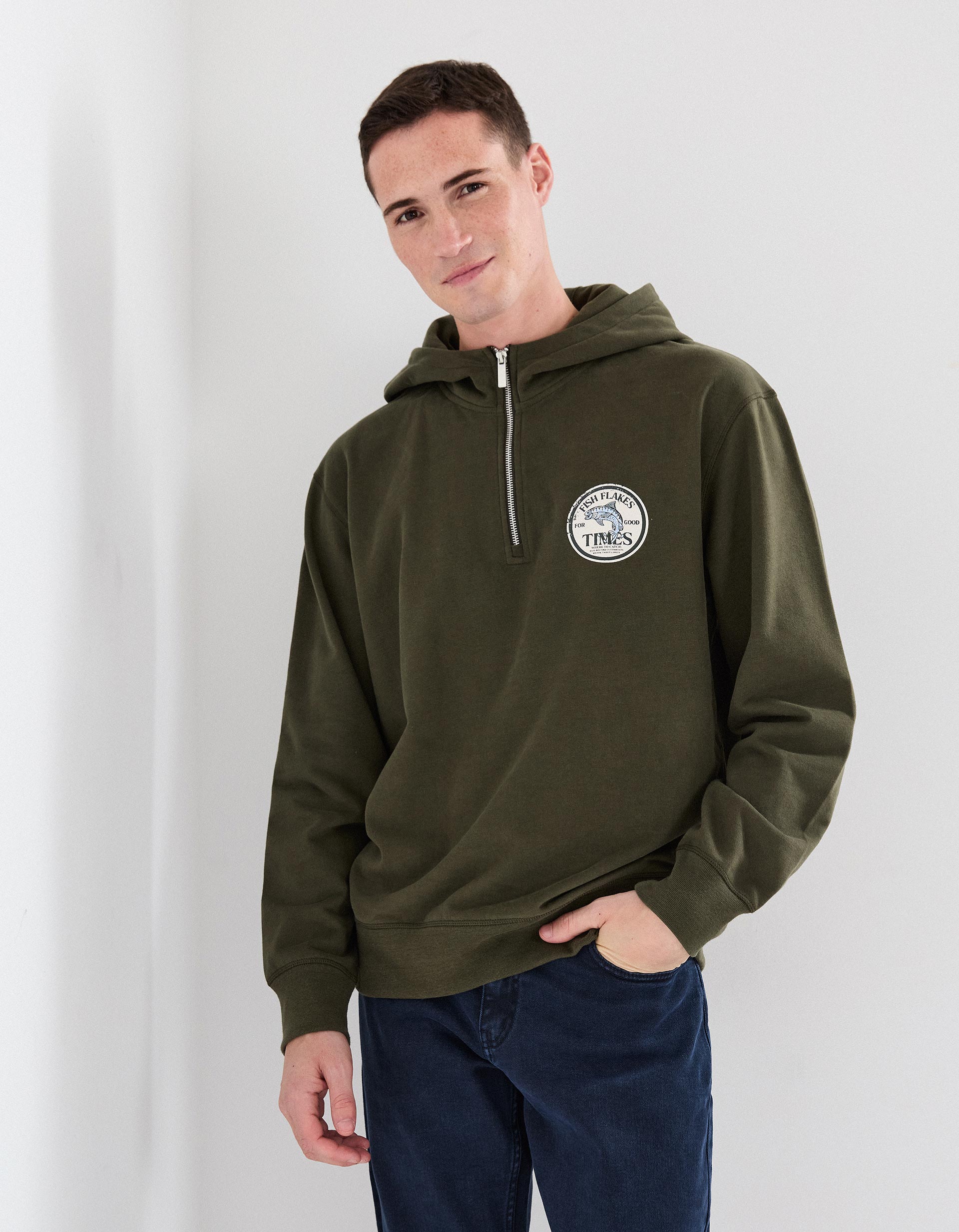 Sweatshirt com Capuz, Homem, Verde Escuro