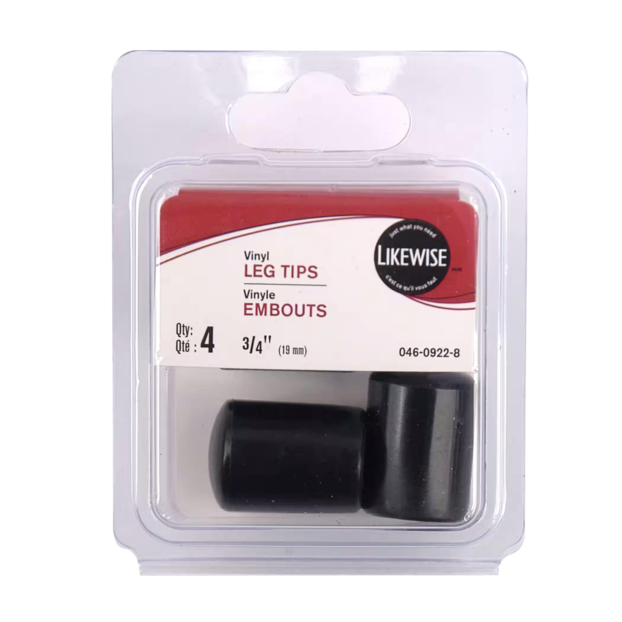 Certified Vinyl Leg Tips, For Metal/Wood, Black, 4-pc