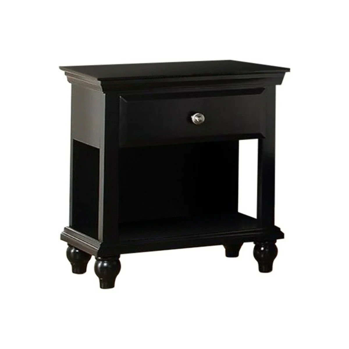 Nightstand Bedside Table Chest with 1 Drawer and Shelf in Black Finish