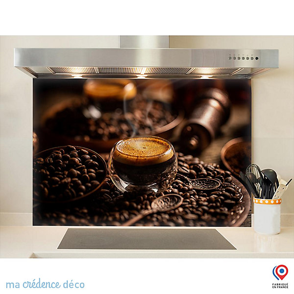 Crédence cuisine fond de hotte Café - Verre trempé - L 90 cm x H 50 cm - MaCrédenceDéco