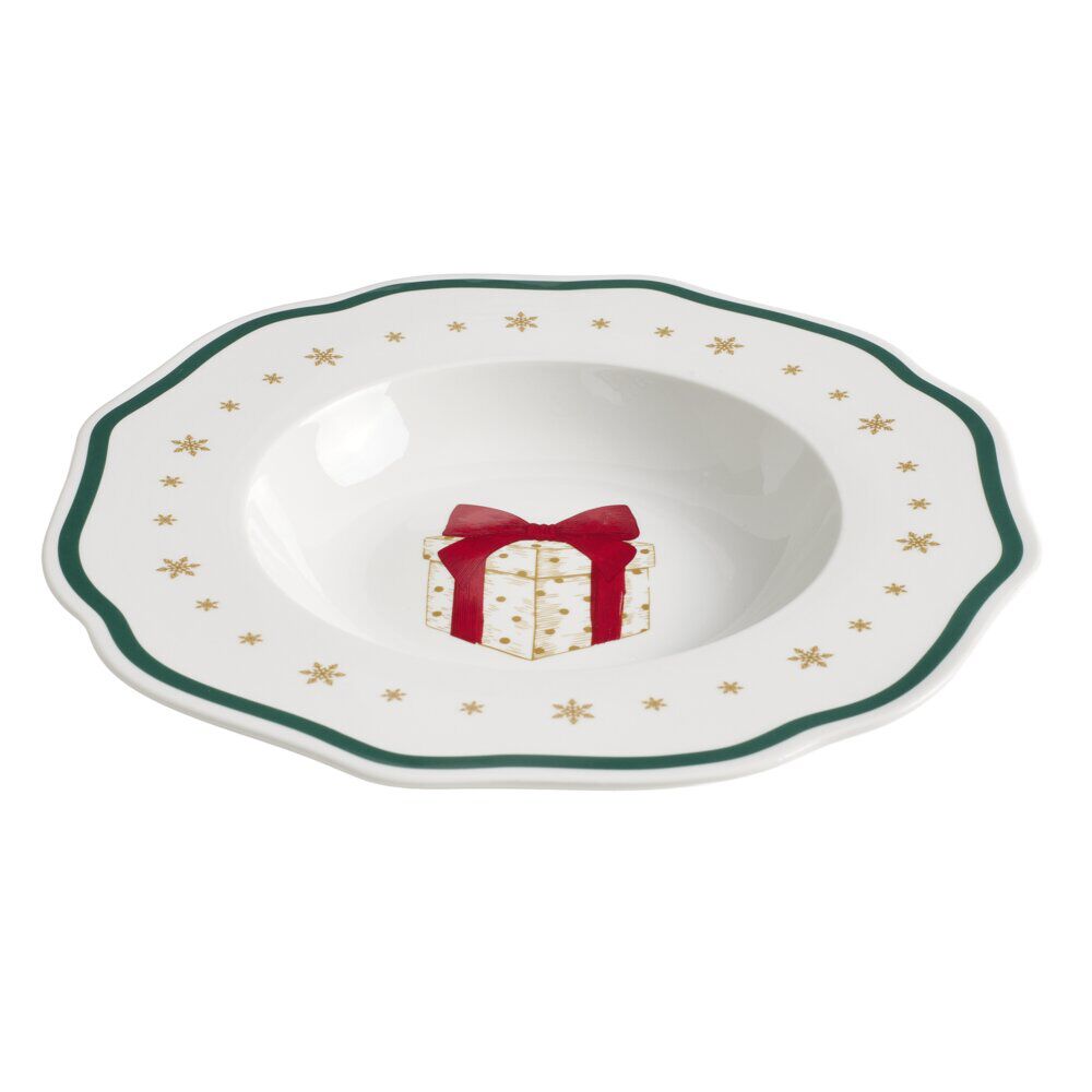 Assiette creuse imprimé boule de No&euml;l contour vague bleu faïence Ø22 cm