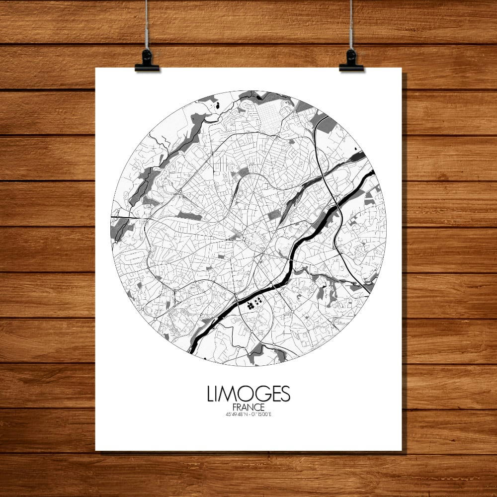 - Affiche Limoges Carte ronde 40x50