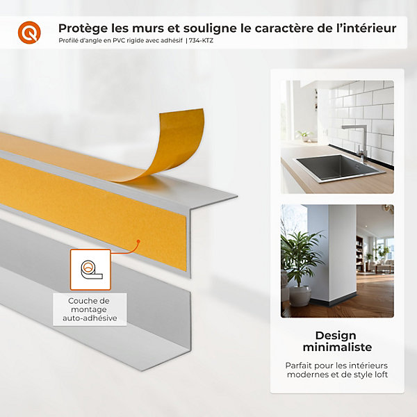 Corniere d'angle interieur PVC 35x18mm QUEST Autocollante, 150 cm, noir