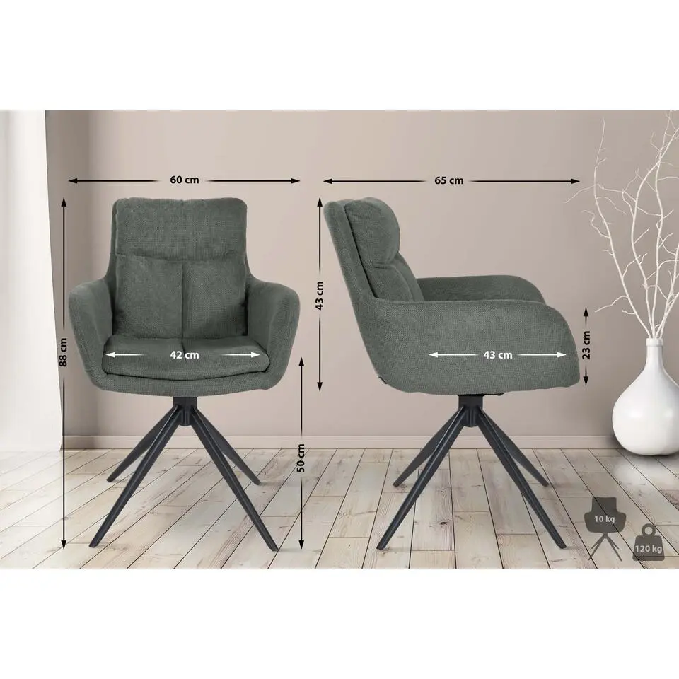 CLP Set van 2 Eetkamerstoel Vilas zwart Frame - Stof - grijs