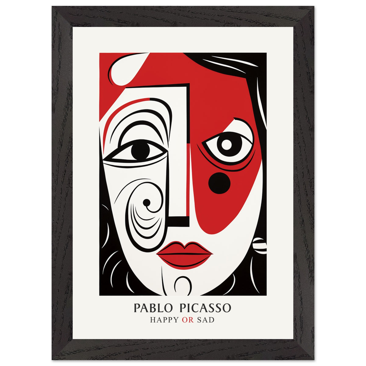 Artfulprints Poster met Lijst Pablo Picasso - Happy or sad  - A4 21x29.7 cm - Rood