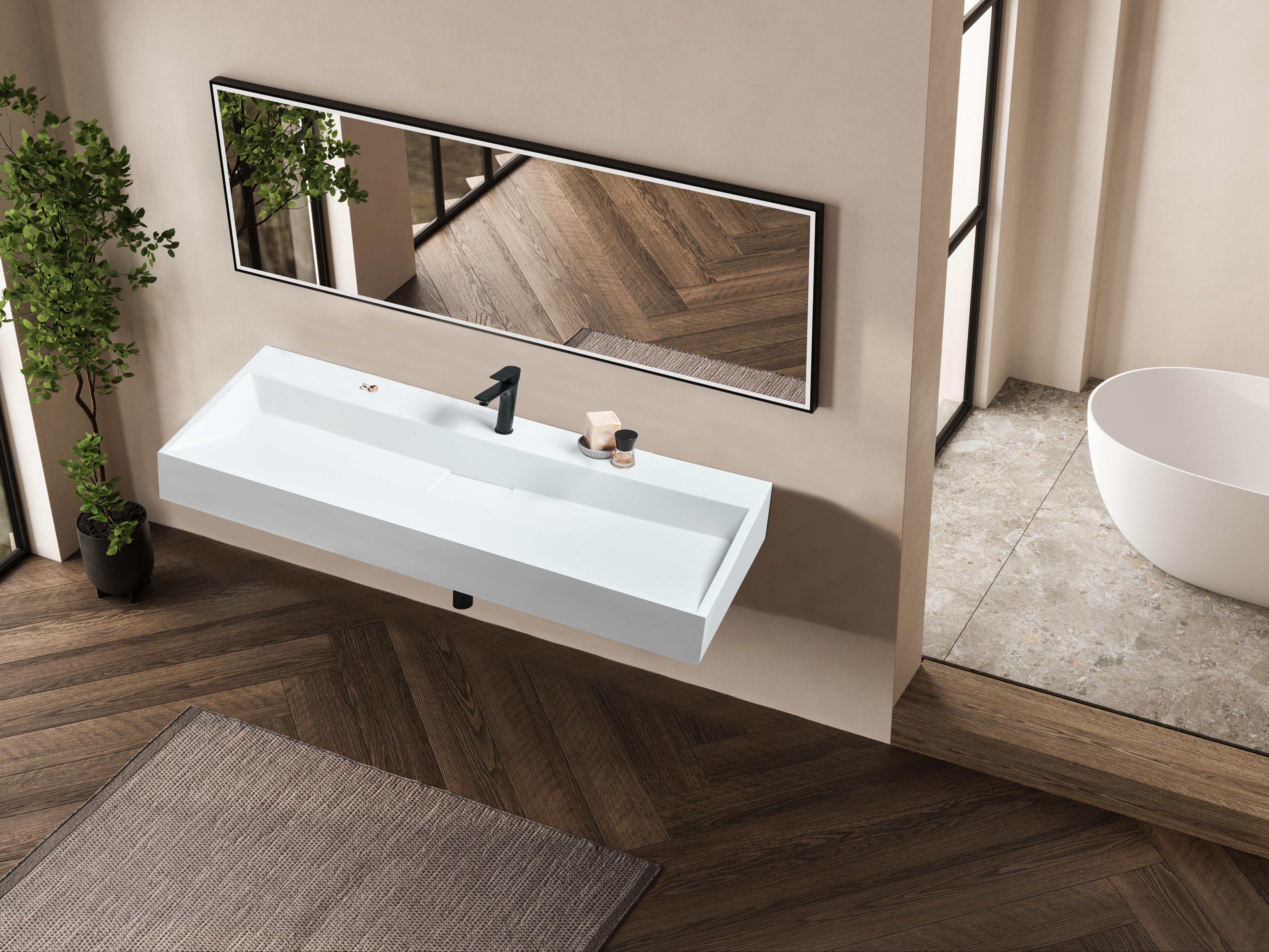 Wall Hung Basin QUENKO 1200 x 460 mm Mineral Cast White