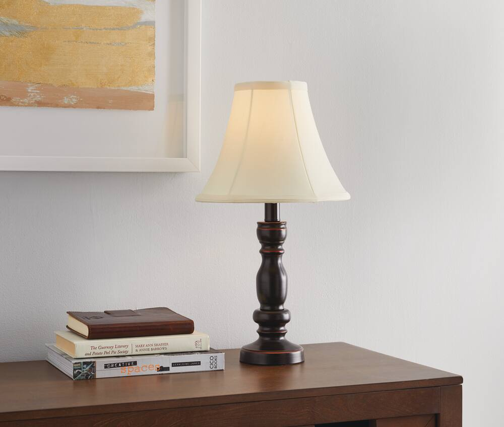 For Living Monica Flared Beige Fabric Shade Accent Table Lamp, 18-in, Black Painted Finish